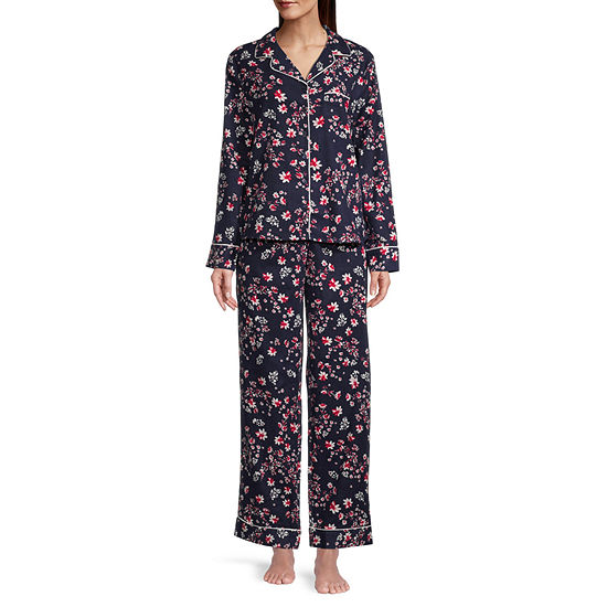 Liz Claiborne Womens Petite Long Sleeve 2-pc. Flannel Pant Pajama Set