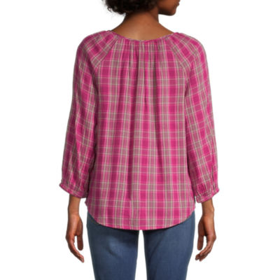St. John's Bay Womens U Neck 3/4 Sleeve Blouse