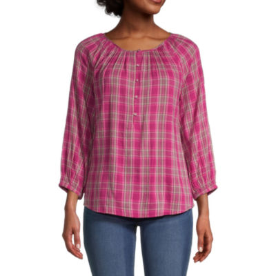 St. John's Bay Womens U Neck 3/4 Sleeve Blouse