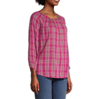 St. John's Bay Womens U Neck 3/4 Sleeve Blouse