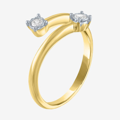 Diamond Addiction (G-H / Si2-I1) Womens 1/10 CT. T.W. Lab Grown White Diamond 10K Gold Round Delicate Bypass  Cocktail Ring