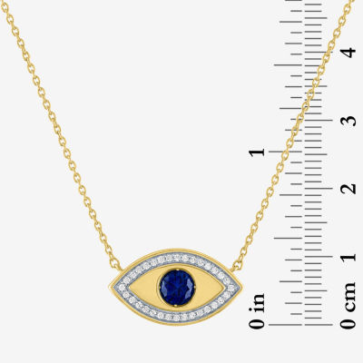 Diamond Addiction Womens 1/10 CT. T.W. Lab Created Blue Sapphire 14K Gold Over Silver Evil Eye 18 Inch Pendant Necklace