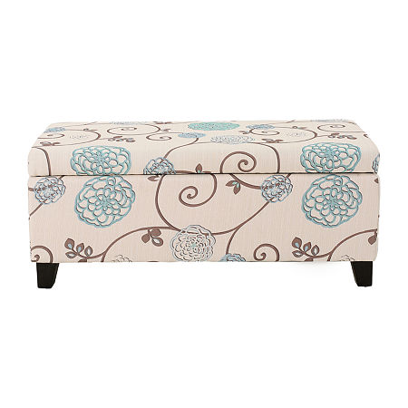 Breanna Upholstered Floral Ottoman, One Size, Beige