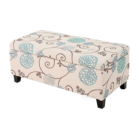 Breanna Upholstered Floral Ottoman, One Size, Beige