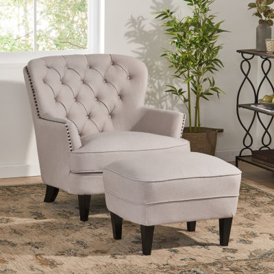 Tafton Tufted Chair + Ottoman Set