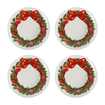 Martha Stewart Festive Bow 4-pc. Ceramic Dessert Plate, One Size, White