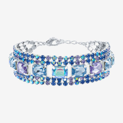 Bijoux Bar Silver Tone Womens Blue Glass Strand Bracelet