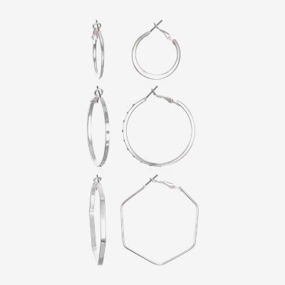 Bijoux Bar Delicates Silver Tone Womens Glass 3 Pair Earring Set