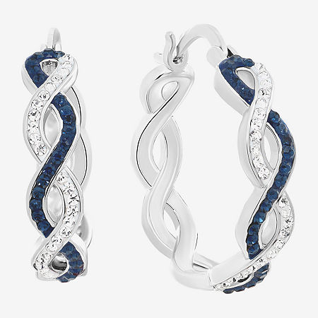 Sparkle Allure Womens Blue Crystal 21.1mm Hoop Earrings In White