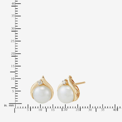 Certified Sofia™ Cultured Freshwater Pearl & Diamond-Accent 10K Gold Earrings