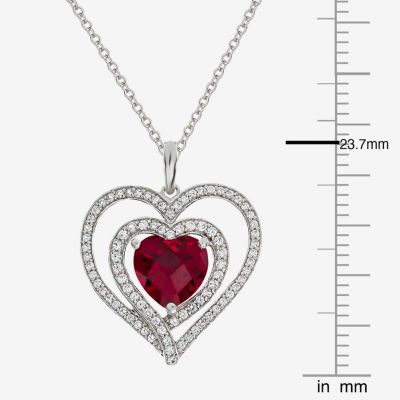 Womens Lab Created Red Ruby Sterling Silver Heart Inch Pendant Necklace