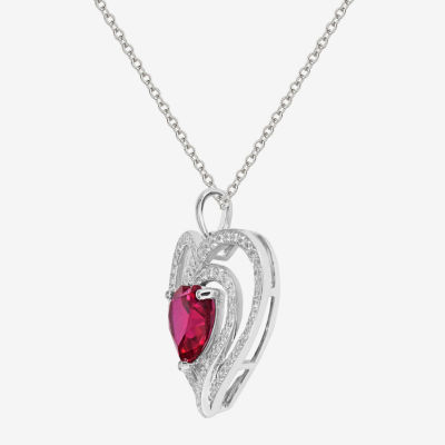 Womens Lab Created Red Ruby Sterling Silver Heart Inch Pendant Necklace