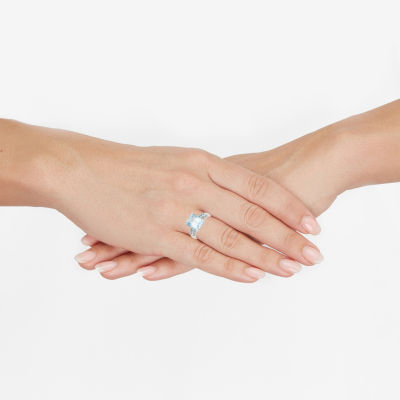 Womens Simulated Blue Aquamarine Sterling Silver Cocktail Ring