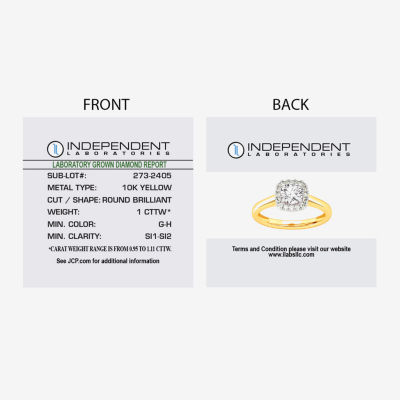 1 CT. T.W. Lab-Grown (G-H / SI1-SI2) Diamond Cushion Halo Engagement Ring in 10K Gold