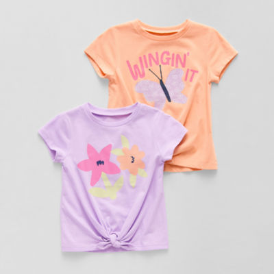 Okie Dokie Toddler & Little Girls Round Neck Short Sleeve Regular Fit 2-pc. Graphic T-Shirt