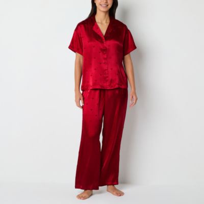 Ambrielle Womens Satin Short Sleeve 2-pc. Pant Pajama Set