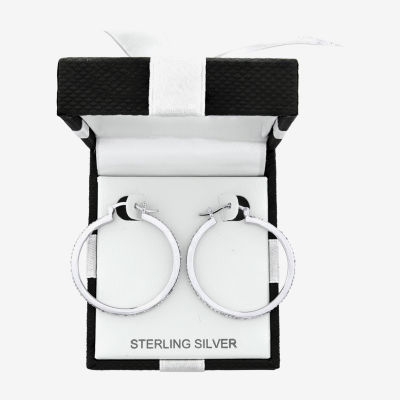 Womens White Crystal Sterling Silver 31.8mm Hoop Earrings