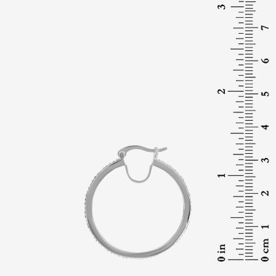 Womens White Crystal Sterling Silver 31.8mm Hoop Earrings