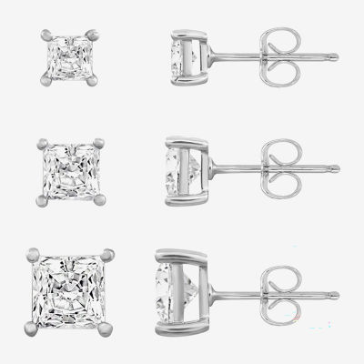 Diamonart Womens Cubic Zirconia Sterling Silver Square 3 Pair Earring Set