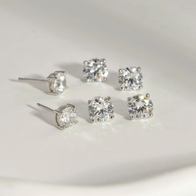 Diamonart Womens Cubic Zirconia Sterling Silver Square 3 Pair Earring Set