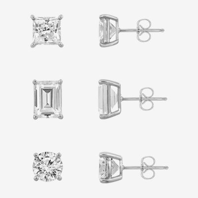Diamonart Womens Cubic Zirconia Sterling Silver 3 Pair Earring Set