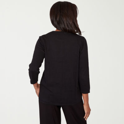 Alfred Dunner Barcelona Womens Crew Neck 3/4 Sleeve Pullover Sweater