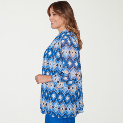 Alfred Dunner Barcelona Womens Plus Round Neck 3/4 Sleeve Layered Top
