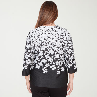Alfred Dunner Barcelona Womens Plus 3/4 Sleeve Layered Top
