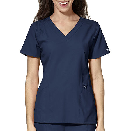 Wink W123 Stylized Womens V Neck Moisture Wicking Wrinkle Resistant Quick Dry Short Sleeve Scrub Top, X-small, Blue