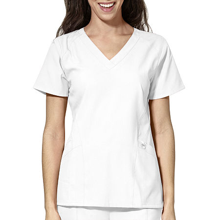 Wink W123 Stylized Womens V Neck Moisture Wicking Wrinkle Resistant Quick Dry Short Sleeve Scrub Top, X-large, White