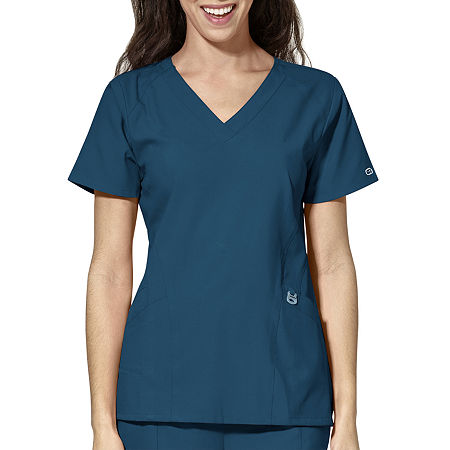 Wink W123 Stylized Womens V Neck Moisture Wicking Wrinkle Resistant Quick Dry Short Sleeve Scrub Top, X-large, Blue