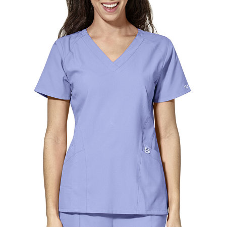 Wink W123 Stylized Womens V Neck Moisture Wicking Wrinkle Resistant Quick Dry Short Sleeve Scrub Top, Xx-small, Blue