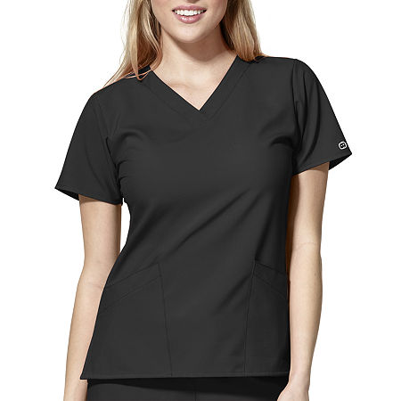 Wink W123 Basic Womens V Neck Moisture Wicking Wrinkle Resistant Quick Dry Short Sleeve Scrub Top, X-small, Black