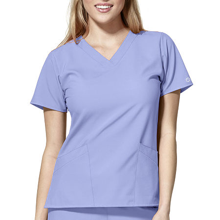 Wink W123 Basic Womens V Neck Moisture Wicking Wrinkle Resistant Quick Dry Short Sleeve Scrub Top, X-large, Blue