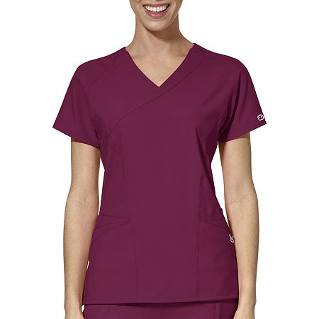 Wink W123 By Wonderwink 6455 Mock Wrap Womens Plus Moisture Wicking Wrinkle Resistant Quick Dry Short Sleeve Scrub Top, 4x-large, Red