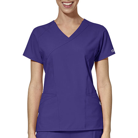 Wink W123 By Wonderwink 6455 Mock Wrap Womens Plus Moisture Wicking Wrinkle Resistant Quick Dry Short Sleeve Scrub Top, 3x-large, Purple