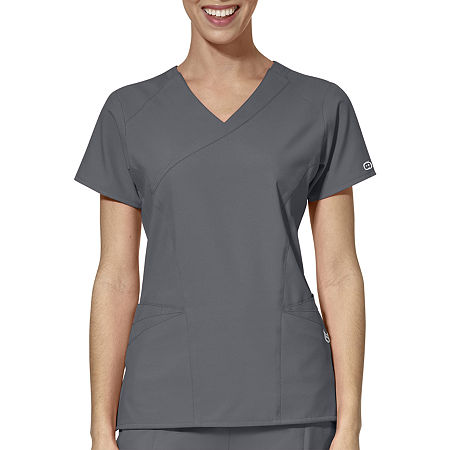 Wink W123 By Wonderwink 6455 Mock Wrap Womens Plus Moisture Wicking Wrinkle Resistant Quick Dry Short Sleeve Scrub Top, 3x-large, Gray