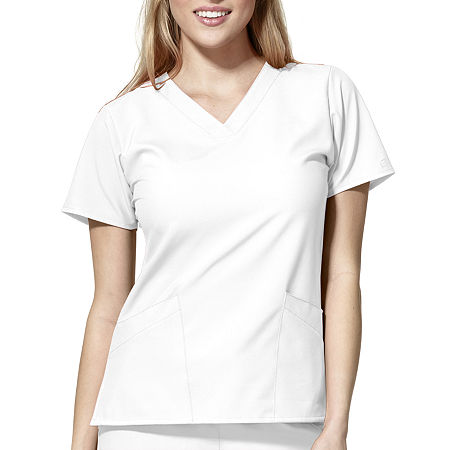 Wink W123 Basic Womens Plus V Neck Moisture Wicking Wrinkle Resistant Quick Dry Short Sleeve Scrub Top, 5x-large, White