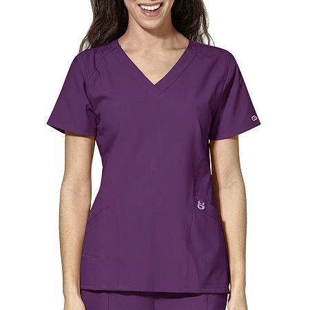 Wink W123 Stylized Womens V Neck Moisture Wicking Wrinkle Resistant Quick Dry Short Sleeve Scrub Top, X-small, Purple