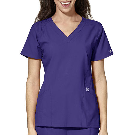 Wink W123 Stylized Womens V Neck Moisture Wicking Wrinkle Resistant Quick Dry Short Sleeve Scrub Top, X-large, Purple