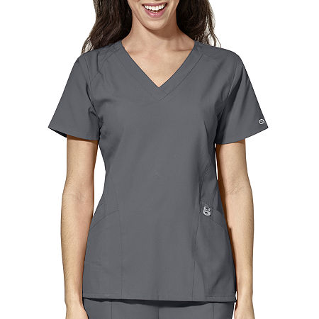 Wink W123 Stylized Womens V Neck Moisture Wicking Wrinkle Resistant Quick Dry Short Sleeve Scrub Top, Xx-small, Gray