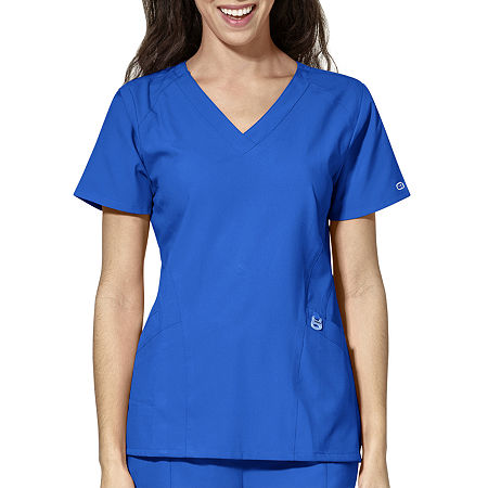 Wink W123 Stylized Womens V Neck Moisture Wicking Wrinkle Resistant Quick Dry Short Sleeve Scrub Top, X-large, Blue