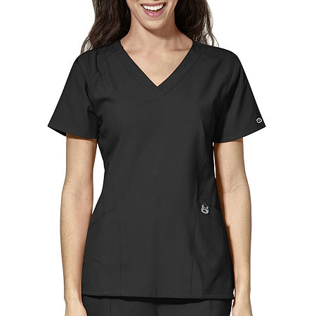 Wink W123 Stylized Womens V Neck Moisture Wicking Wrinkle Resistant Quick Dry Short Sleeve Scrub Top, Xx-small, Black