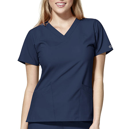 Wink W123 Basic Womens V Neck Moisture Wicking Wrinkle Resistant Quick Dry Short Sleeve Scrub Top, Small, Blue