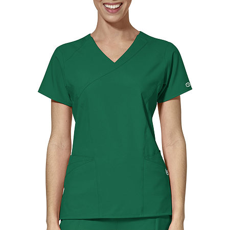 Wink W123 By Wonderwink 6455 Mock Wrap Womens Plus Moisture Wicking Wrinkle Resistant Quick Dry Short Sleeve Scrub Top, 3x-large, Green