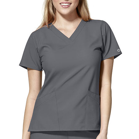 Wink W123 Basic Womens Plus V Neck Moisture Wicking Wrinkle Resistant Quick Dry Short Sleeve Scrub Top, X-large, Gray