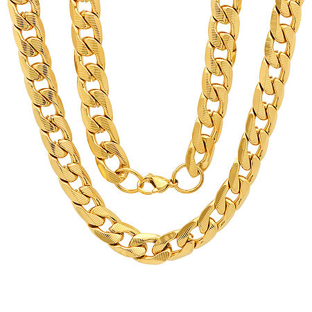 Mens 18K Gold Over Stainless Steel Hypoallergenic 24 Inch Curb Chain Necklace, One Size