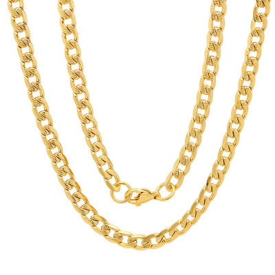 18K Gold Over Stainless Steel 24 Inch Semisolid Curb Chain Necklace