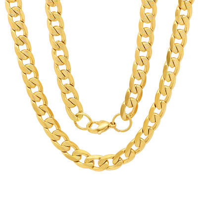 Mens 18K Gold Over Stainless Steel Hypoallergenic 24 Inch Curb Chain Necklace