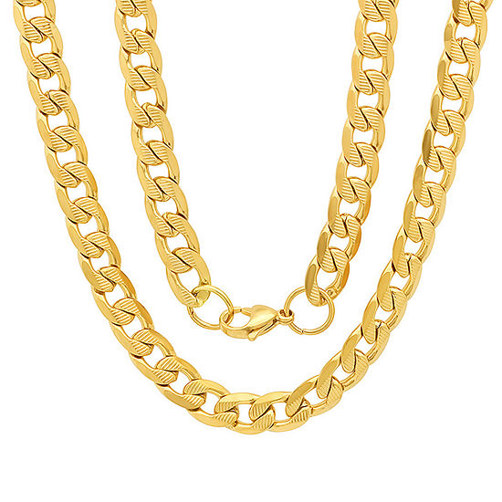 18K Gold Over Stainless Steel 24 Inch Semisolid Curb Chain Necklace